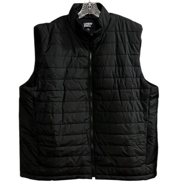 Lands' End Men's Insulated Puffer Vest XXL Black Fall Snap Closure Side Pockets - Picture 1 of 11
